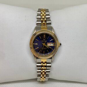 Vintage Waltham day date women’s watch gold silver tone 25mm up to 7.5” running